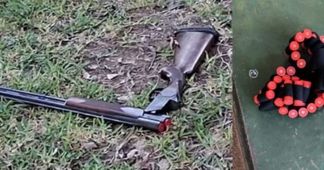 Ilustración referencial de una escopeta de caza de dos caños sobre un fondo neutro.