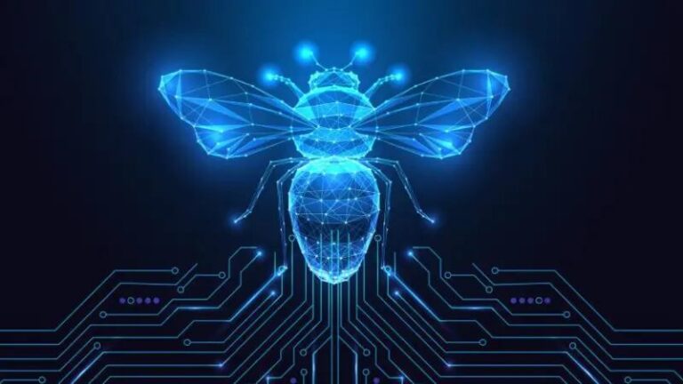 Abeja melífera sobre una flor, representando la investigación que inspiró algoritmos para Internet.