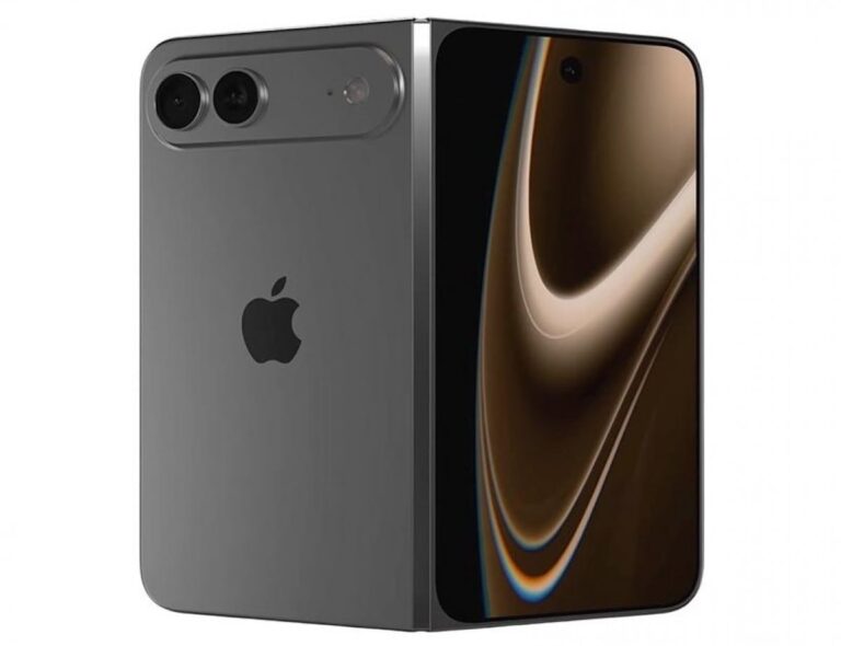 Representación conceptual de un iPhone con pantalla plegable desplegada