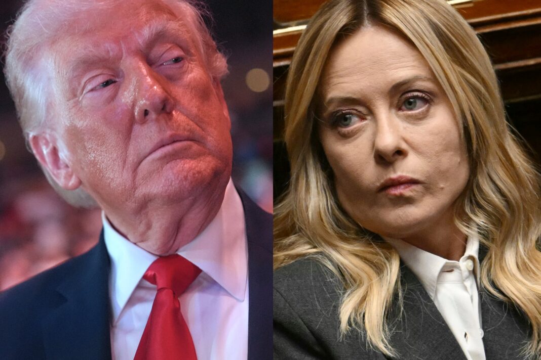 Fotografía de Donald Trump y Giorgia Meloni en eventos separados.