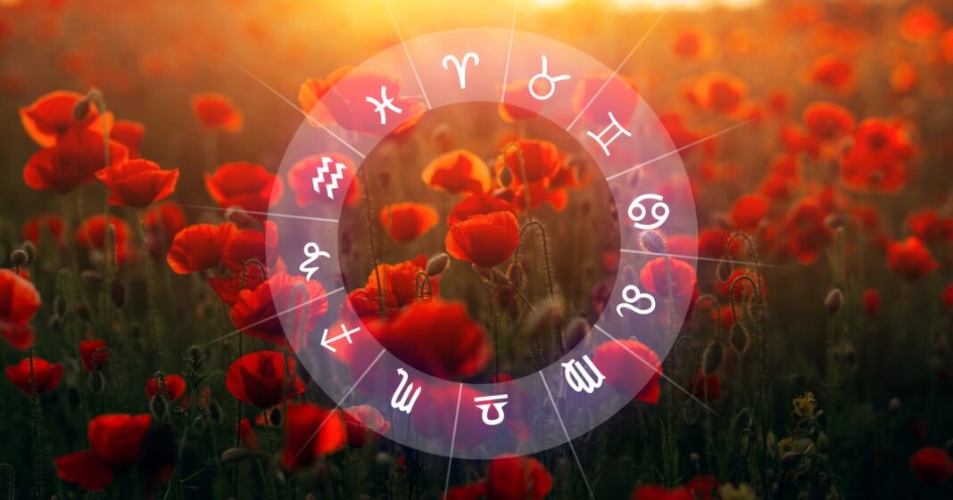 Ilustración simbólica del planeta Venus y el signo zodiacal de Géminis sobre un fondo estrellado.