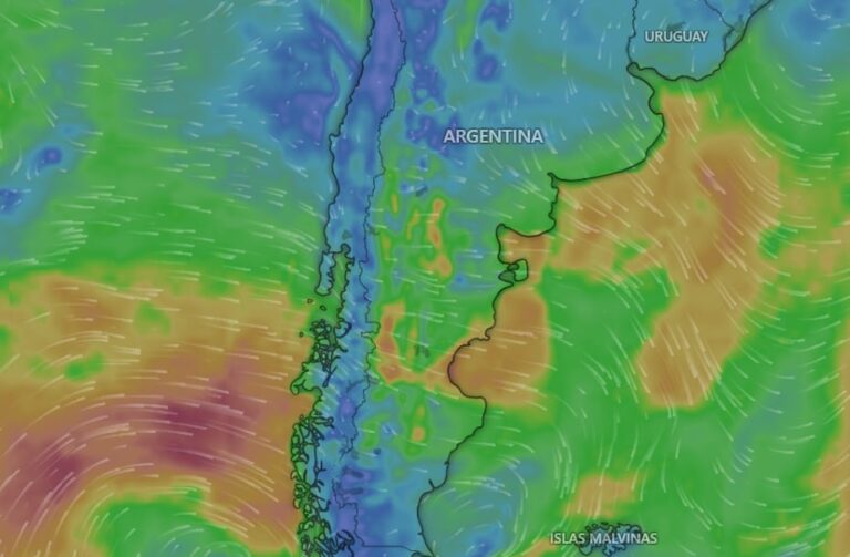 Mapa de Argentina con alerta amarilla por vientos fuertes en varias provincias