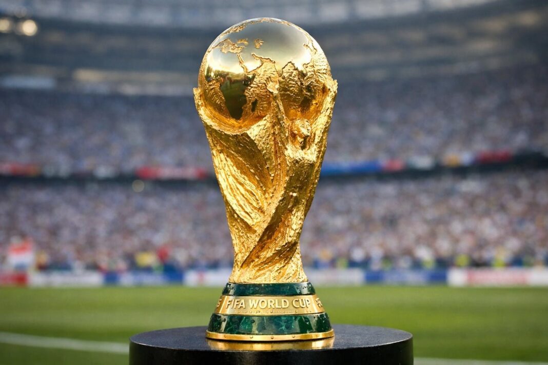 Réplica de la Copa FIFA exhibida en Iztapalapa