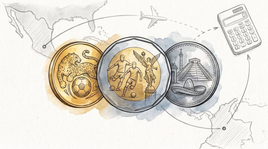 Monedas conmemorativas del Mundial FIFA 2026 de México, con diseños de ajolote, Minerva y Cerro de la Silla