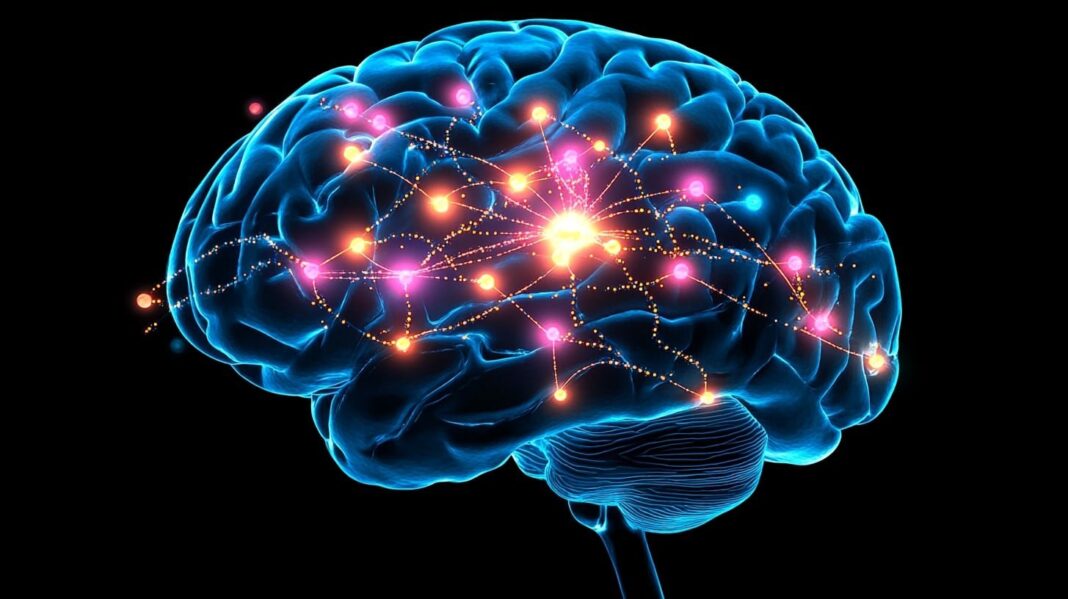 Ilustración de un cerebro humano con un interruptor simbólico en la región prefrontal