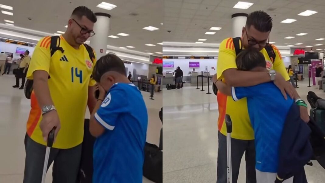 Padre e hijo hinchas de Atlético Nacional en el aeropuerto de Miami antes del Mundial 2026