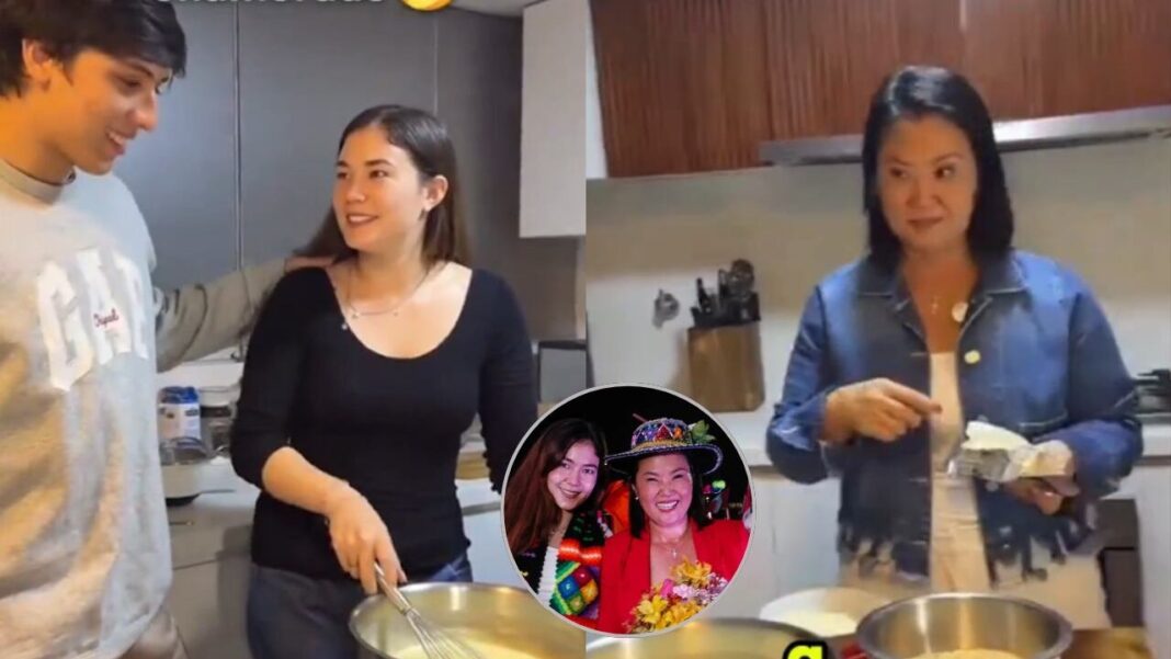 Kyara Villanella y Keiko Fujimori en un live de cocina con Adrián