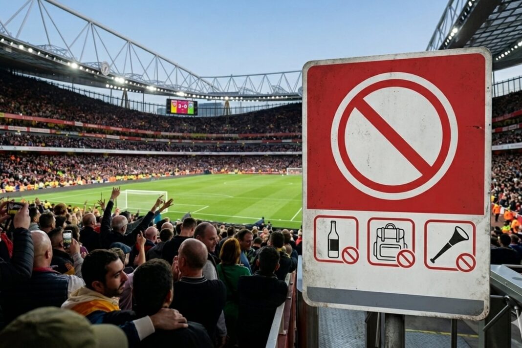 Estadio con aficionados durante un partido de fútbol