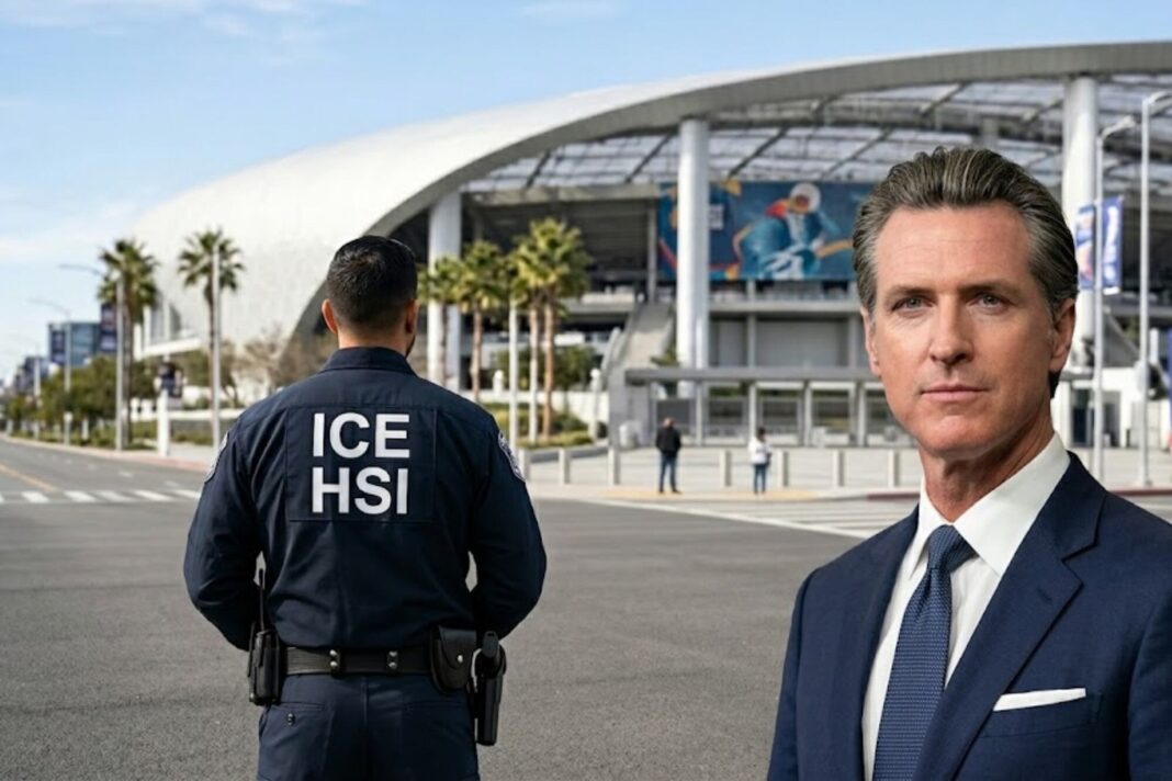 Gavin Newsom anunciando el plan de seguridad para migrantes durante el Mundial 2026