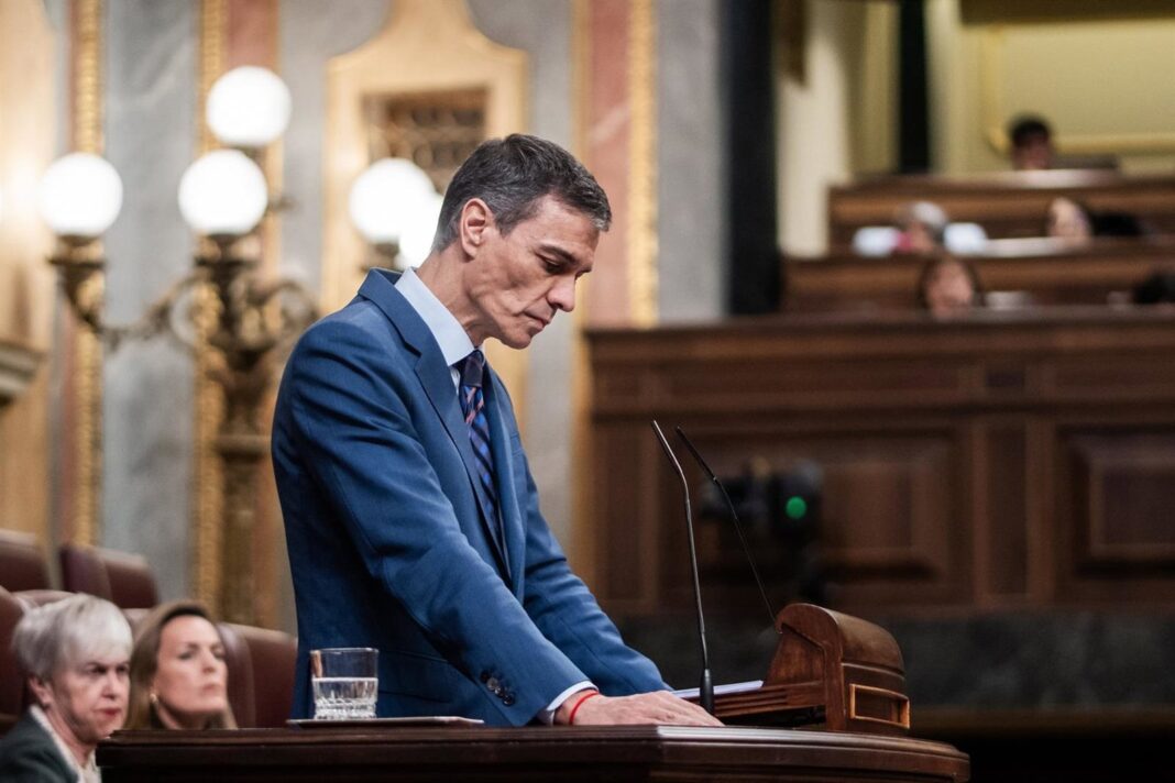 Pedro Sánchez durante una comparecencia
