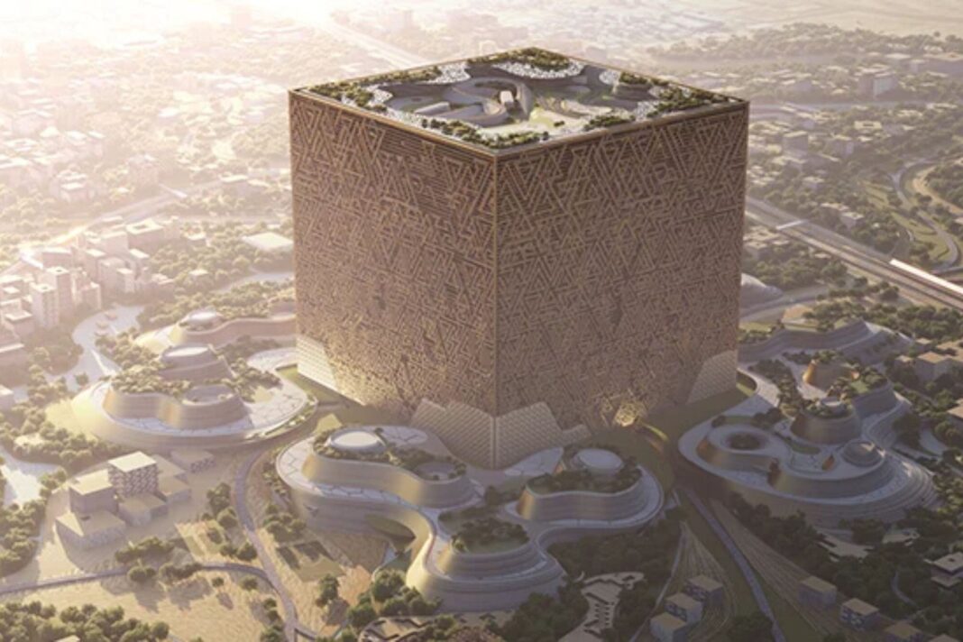 Representación del proyecto El Mukaab en Riad, Arabia Saudita