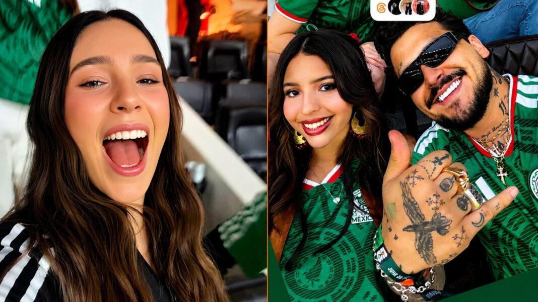 Belinda entregando el trofeo MVP a Julián Quiñones durante el partido México vs Ecuador del Mundial 2026