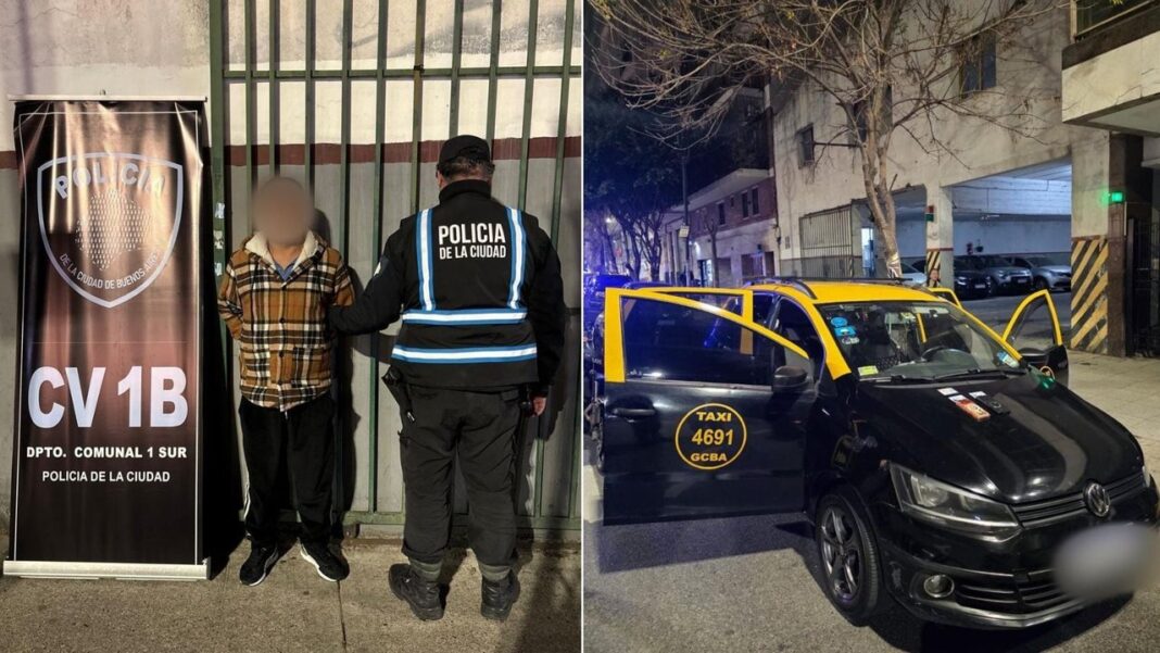 Taxi Volkswagen Suran con vidrios polarizados detenido en operativo policial