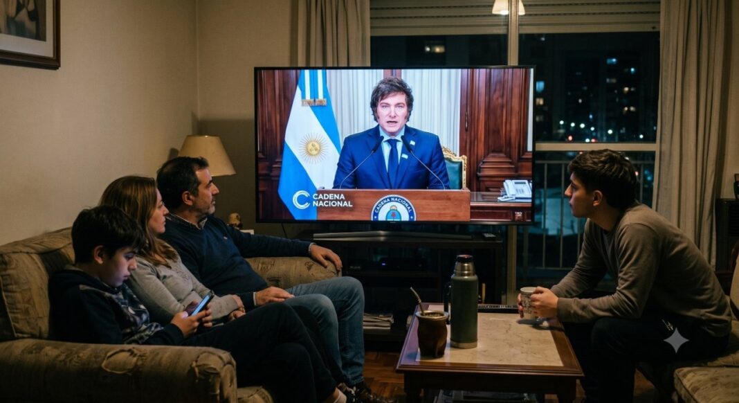 Presidente Javier Milei durante cadena nacional