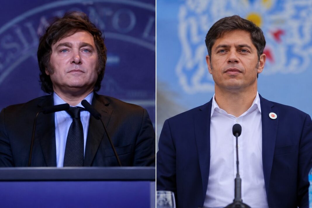 Gráfico de encuestas electorales con los nombres de Milei y Kicillof