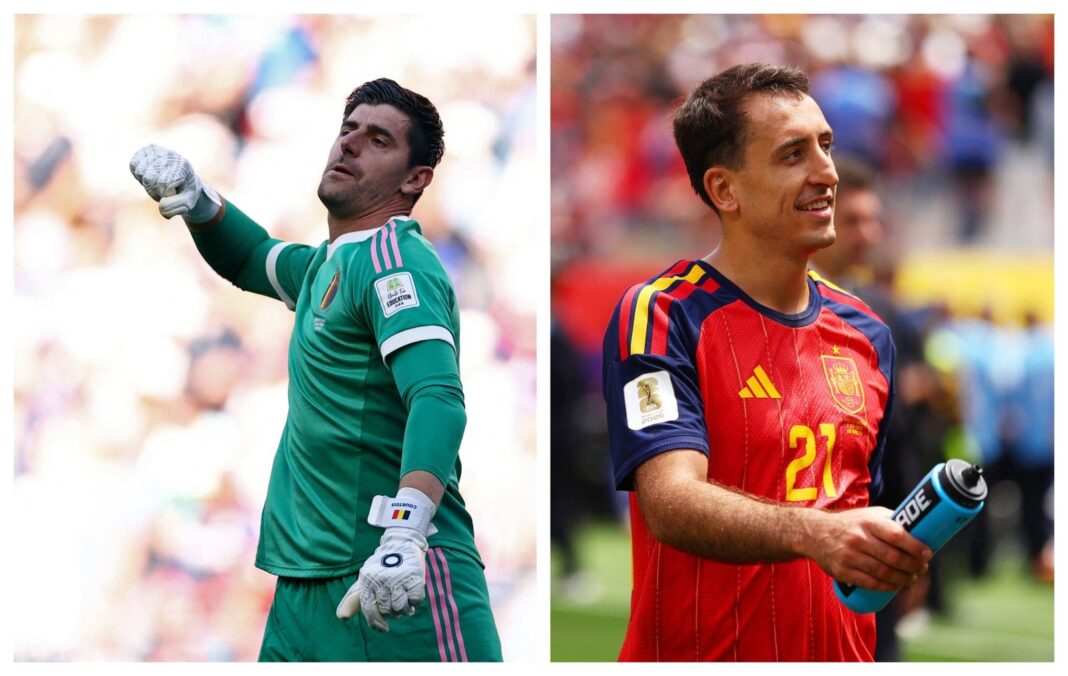 Escudos de las selecciones de España y Bélgica previo al partido de cuartos de final del Mundial 2026