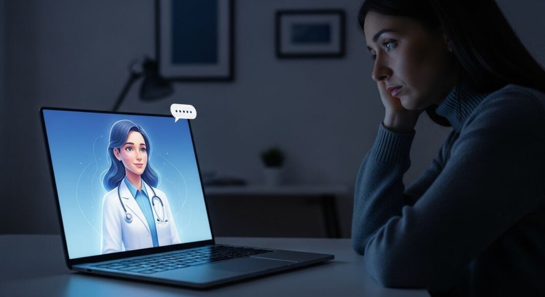 Persona usando un chatbot en un teléfono móvil para consultar información de salud
