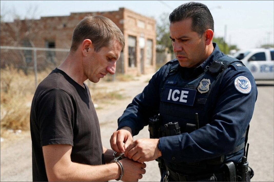 Oficiales del ICE durante una operación de arresto migratorio en Texas