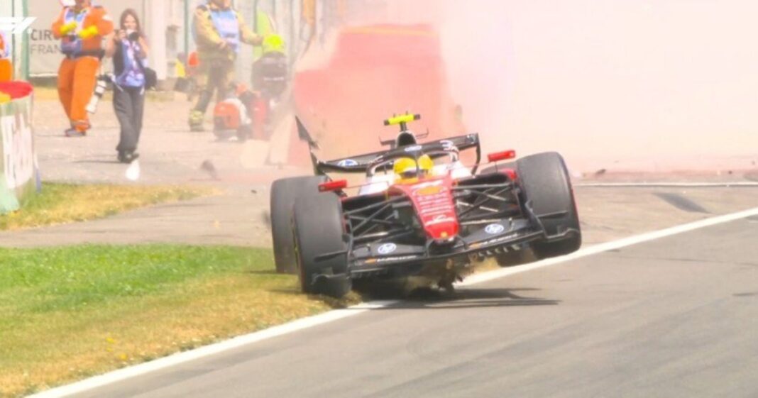 Lewis Hamilton Ferrari SF-26 accidentado en curva 13 de Spa-Francorchamps