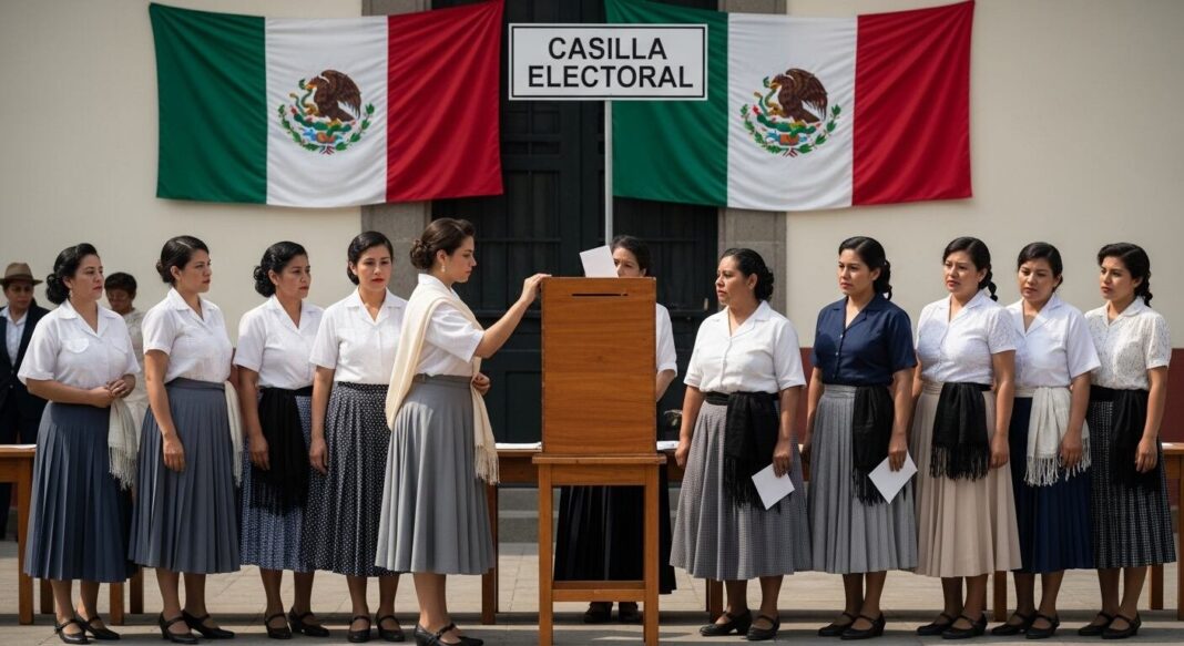 Mujeres votando en elecciones federales en México, década de 1950