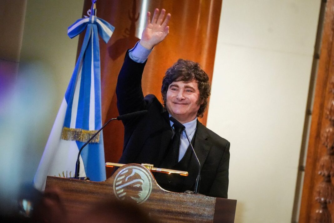 Presidente Javier Milei hablando en el 172 aniversario de la Bolsa de Comercio de Buenos Aires