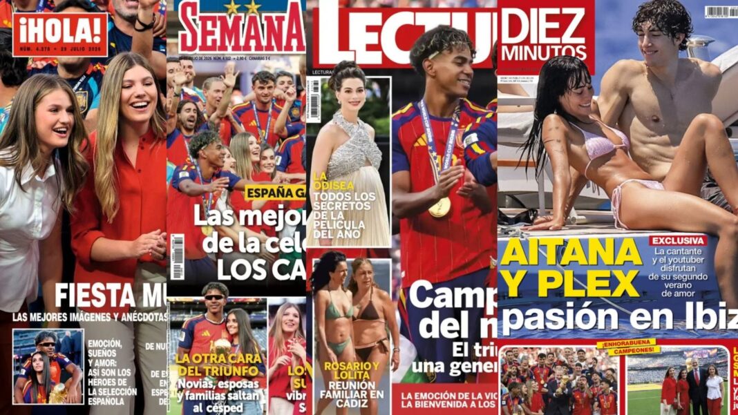 Portadas de revistas del corazón con la selección española celebrando el Mundial de fútbol
