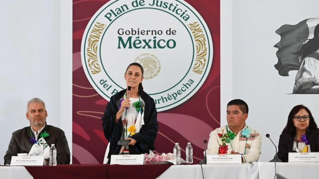 Claudia Sheinbaum en evento del Plan de Justicia para el Pueblo Purépecha en Cherán