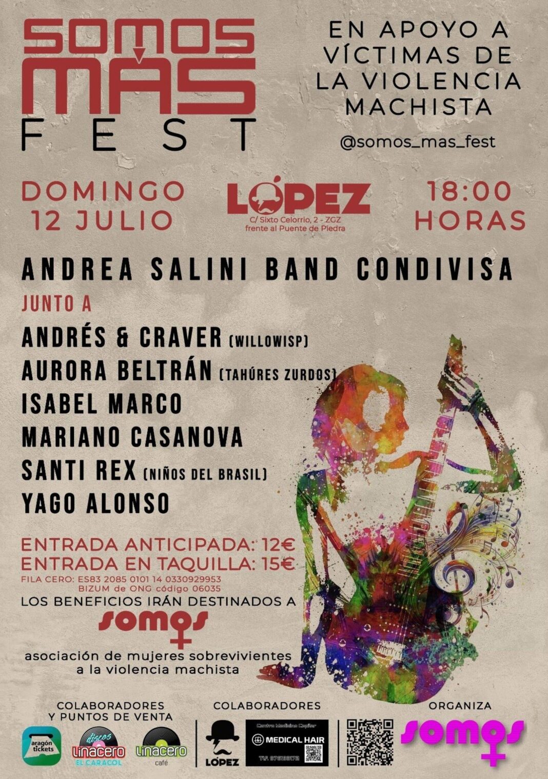 Cartel del Somos Más Fest con los nombres de los artistas participantes