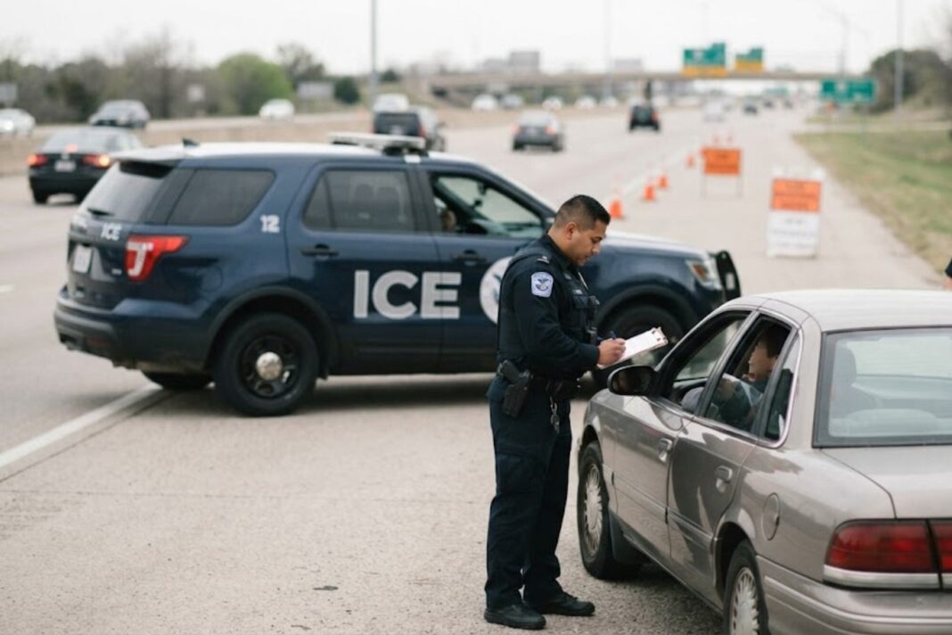 Agentes del ICE en operativo vehicular en Estados Unidos
