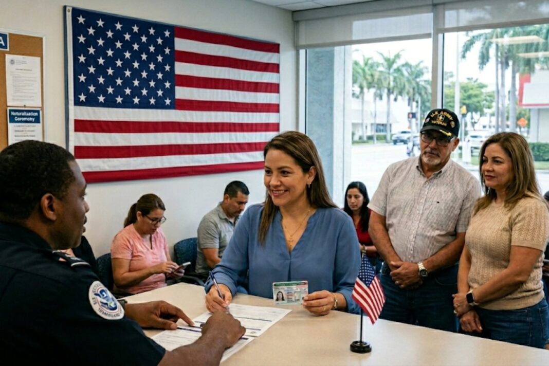 Persona sosteniendo una tarjeta verde de residencia permanente de Estados Unidos