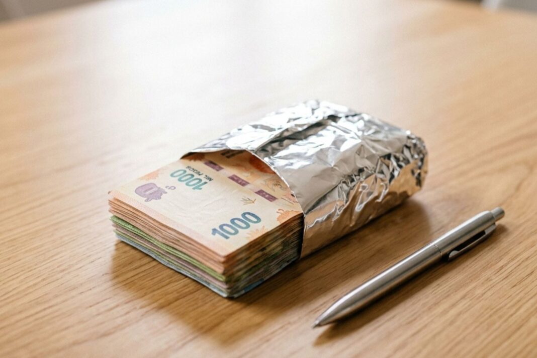 Billetes envueltos en papel aluminio