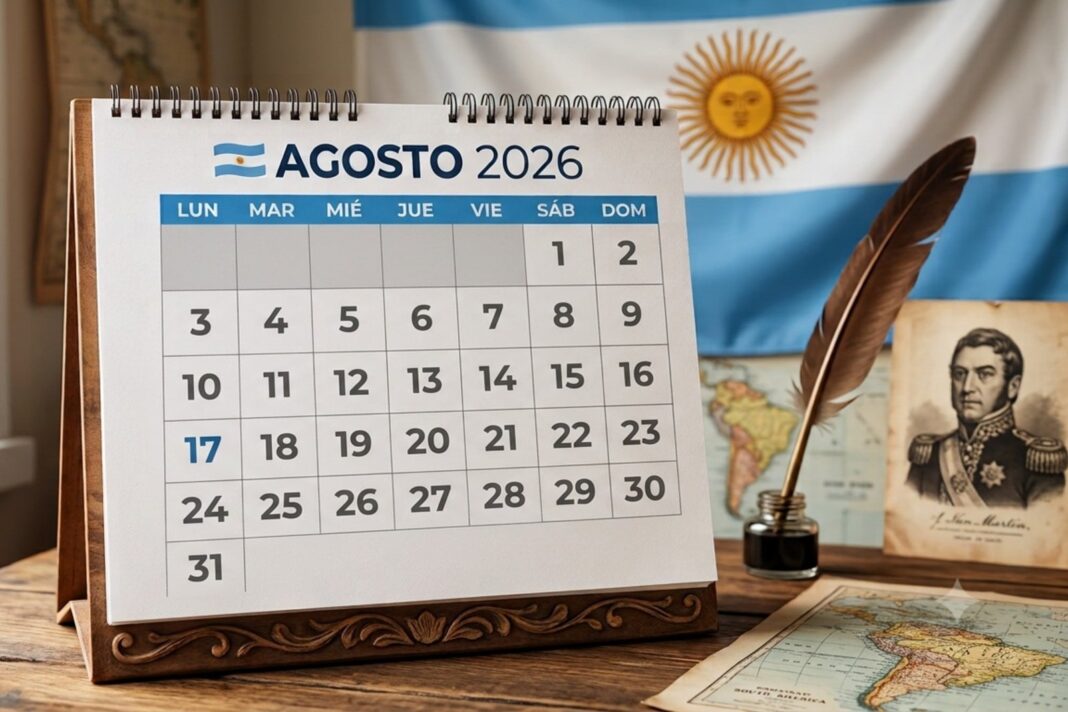 Bandera argentina con la figura del General José de San Martín