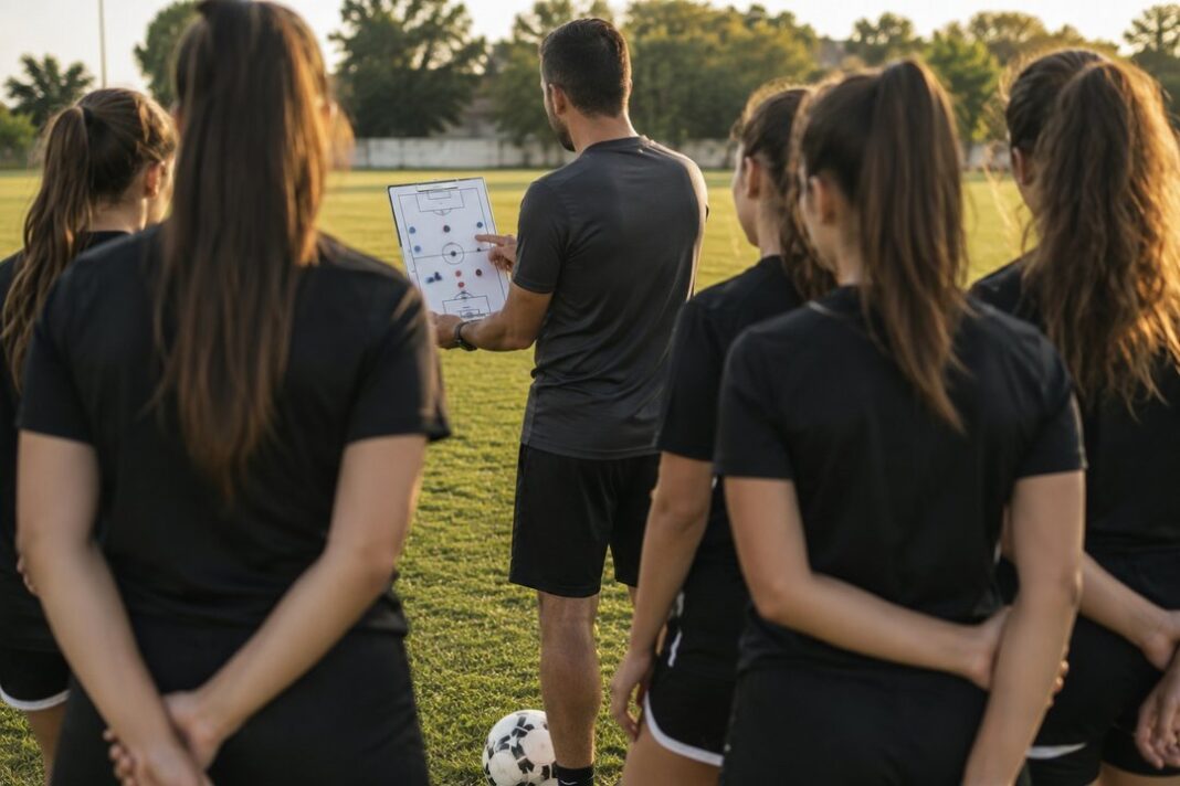 Entrenador de fútbol en un campo de juego