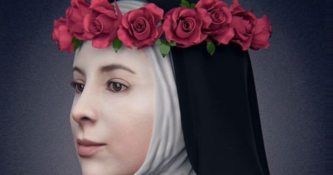 Imagen de Santa Rosa de Lima con hábito religioso y corona de rosas