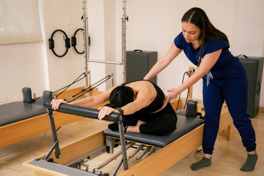 Instructora de pilates Melani Giommetti en el centro de entrenamiento Toulouse