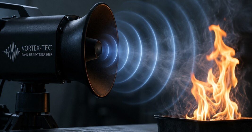 Prototipo de extintor sonoro Vortex-Tec desarrollado por una estudiante mexicana