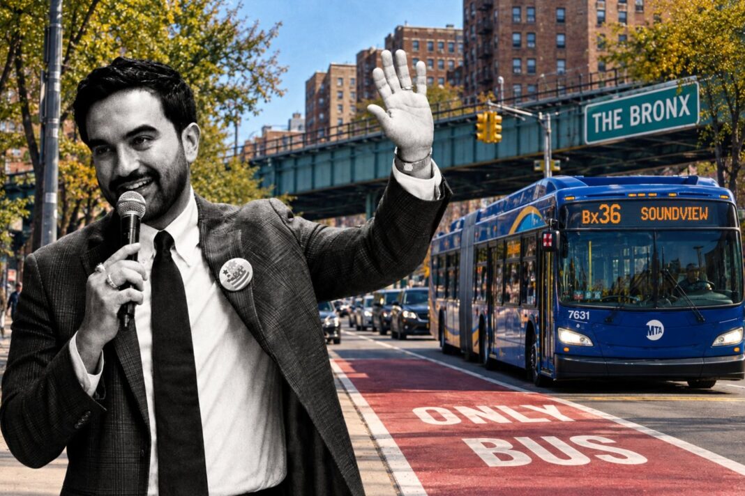 Carril exclusivo de buses en Tremont Avenue, Bronx, Nueva York