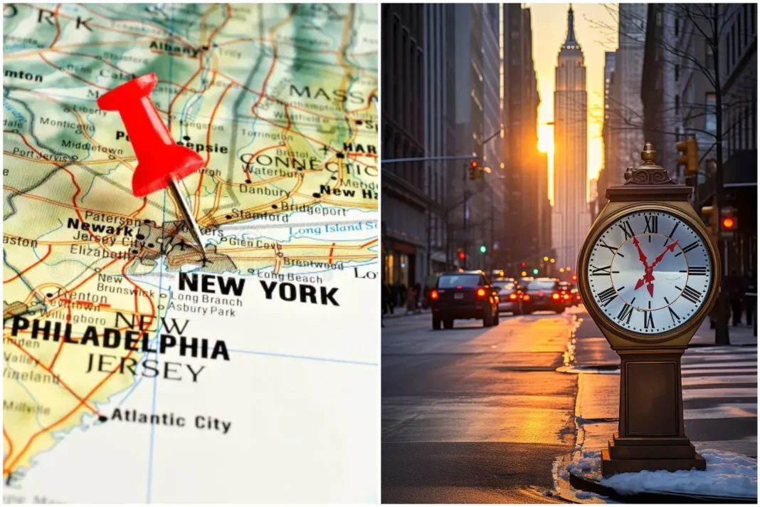 Reloj de Nueva York marcando el cambio de horario
