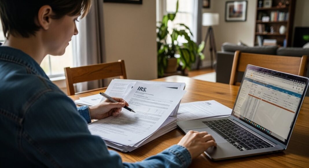 Formulario de declaración de impuestos del IRS sobre un escritorio